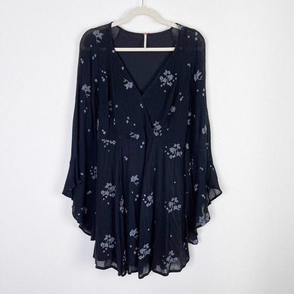 Free People Black Floral Dress Size 6 Mini Boho - Picture 3 of 11